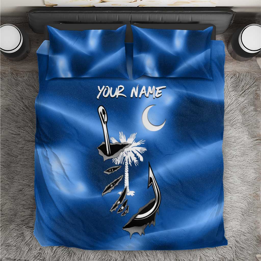 Fishing Custom South Carolina Flag Bedding Set Fish Hook Graphic in Blue Gradient Design - Wonder Print Shop