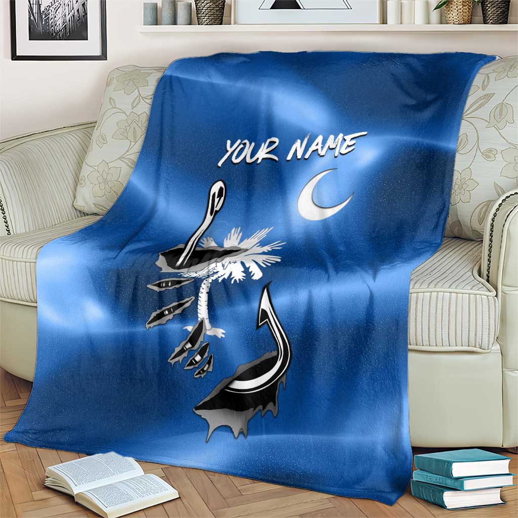 Fishing Custom South Carolina Flag Blanket Fish Hook Graphic in Blue Gradient Design - Wonder Print Shop