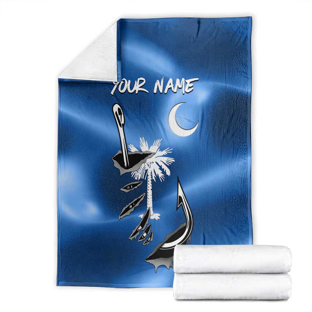 Fishing Custom South Carolina Flag Blanket Fish Hook Graphic in Blue Gradient Design - Wonder Print Shop