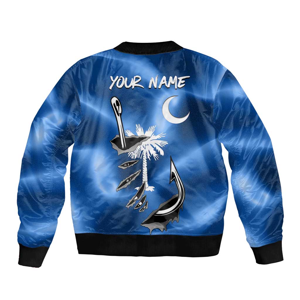 Fishing Custom South Carolina Flag Bomber Jacket Fish Hook Graphic in Blue Gradient Design - Wonder Print Shop