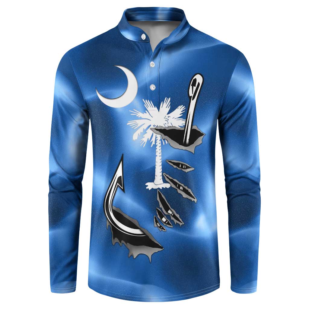Fishing Custom South Carolina Flag Button Sweatshirt Fish Hook Graphic in Blue Gradient Design - Wonder Print Shop