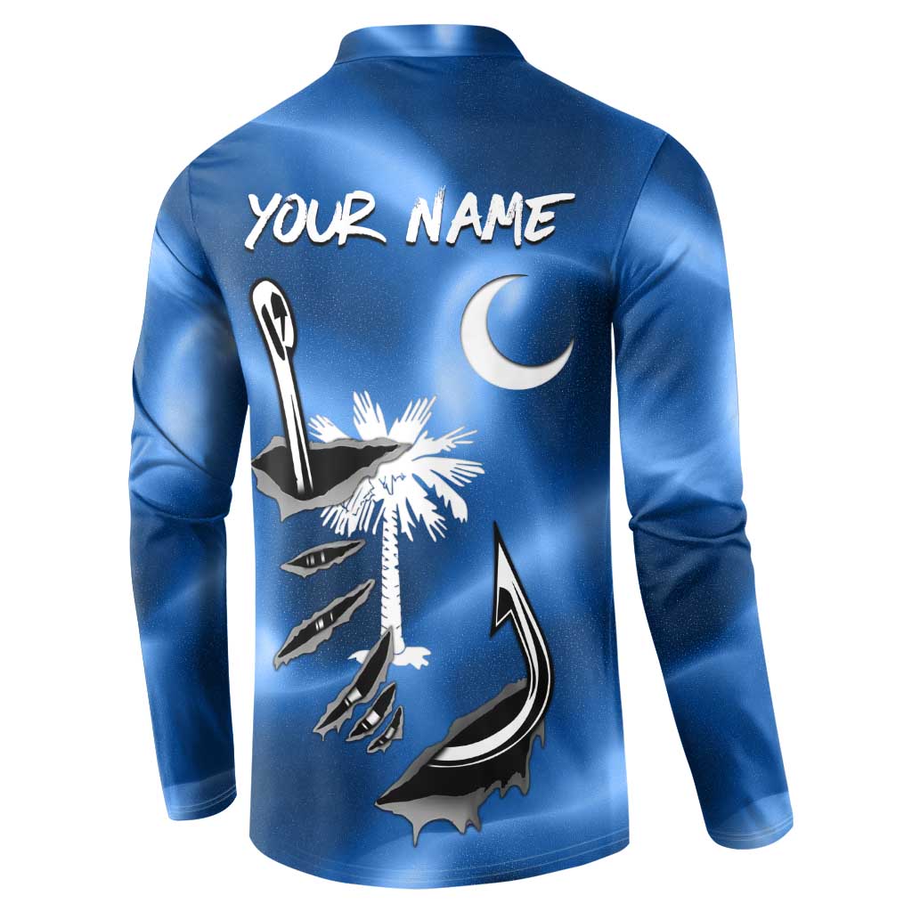 Fishing Custom South Carolina Flag Button Sweatshirt Fish Hook Graphic in Blue Gradient Design - Wonder Print Shop