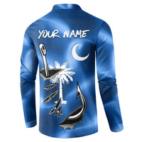 Fishing Custom South Carolina Flag Button Sweatshirt Fish Hook Graphic in Blue Gradient Design - Wonder Print Shop