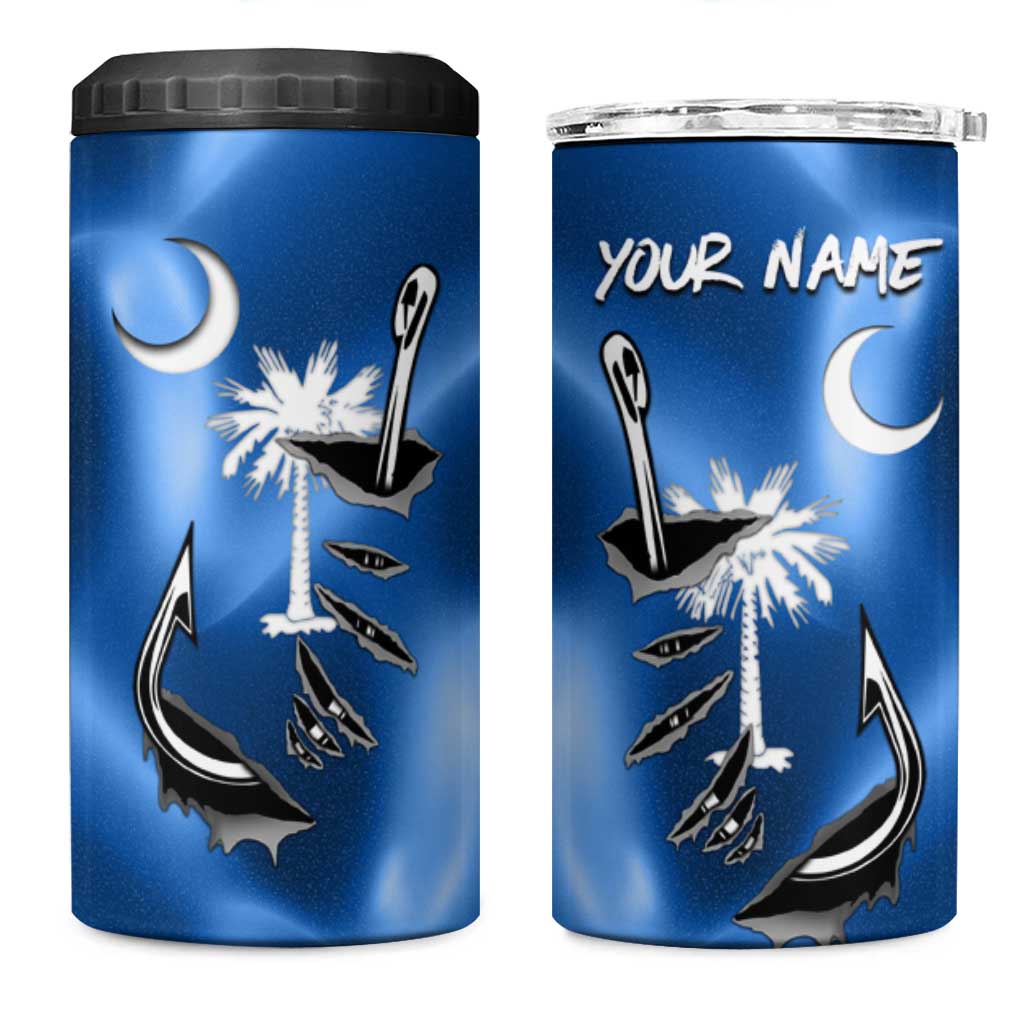 Fishing Custom South Carolina Flag 4 in 1 Can Cooler Tumbler Fish Hook Graphic in Blue Gradient Design - Wonder Print Shop