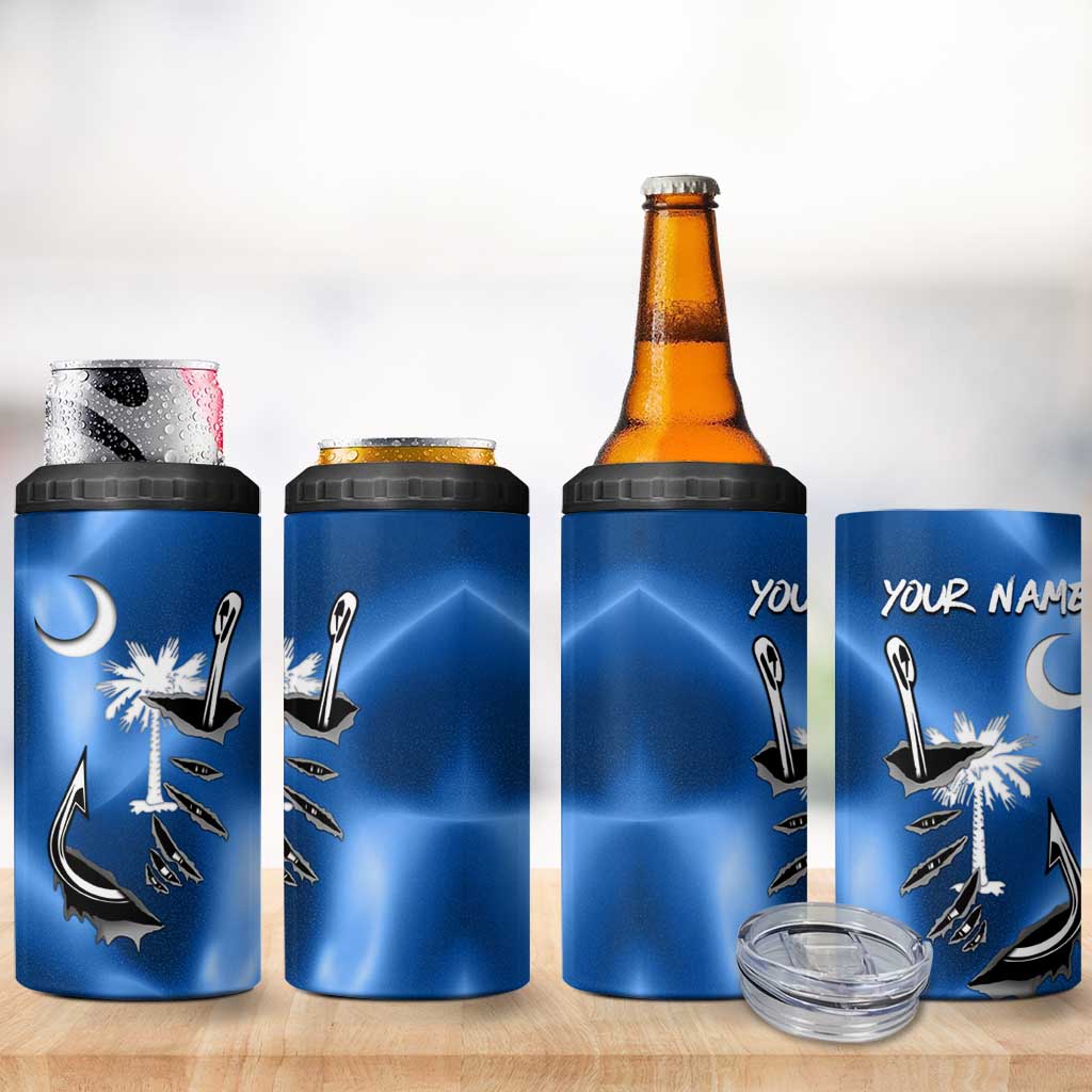 Fishing Custom South Carolina Flag 4 in 1 Can Cooler Tumbler Fish Hook Graphic in Blue Gradient Design - Wonder Print Shop