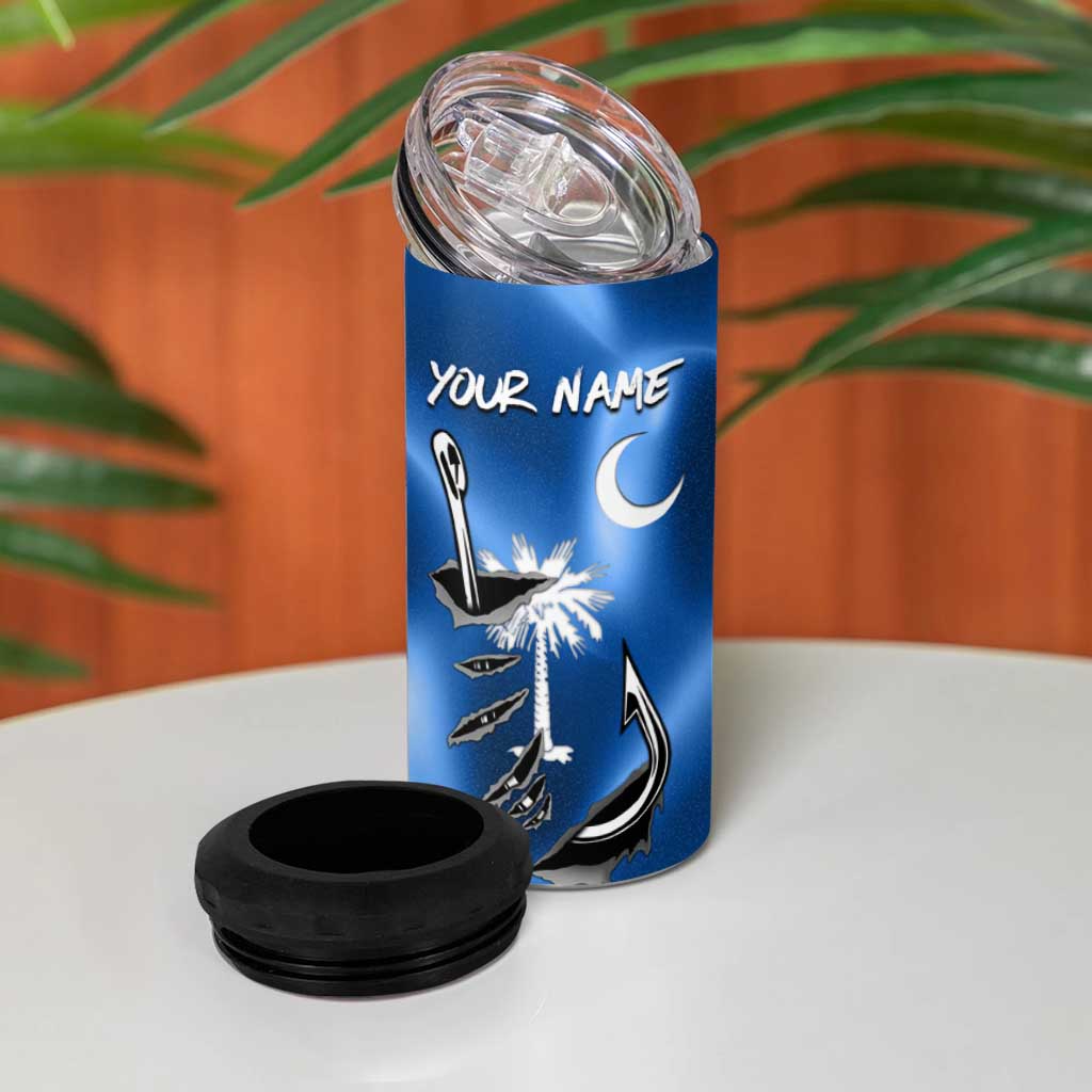 Fishing Custom South Carolina Flag 4 in 1 Can Cooler Tumbler Fish Hook Graphic in Blue Gradient Design - Wonder Print Shop