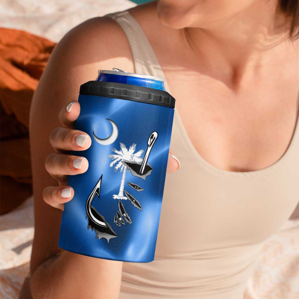 Fishing Custom South Carolina Flag 4 in 1 Can Cooler Tumbler Fish Hook Graphic in Blue Gradient Design - Wonder Print Shop