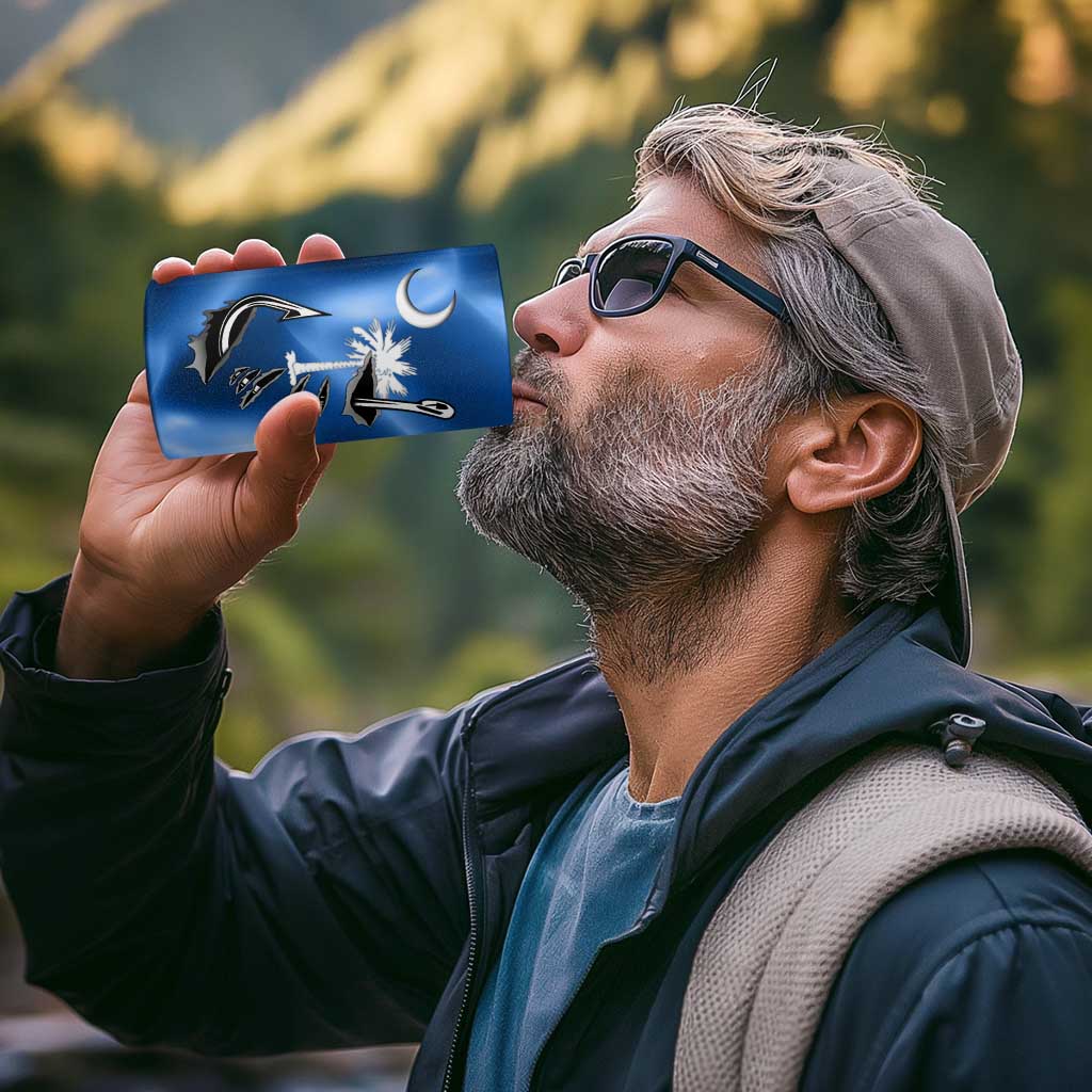 Fishing Custom South Carolina Flag 4 in 1 Can Cooler Tumbler Fish Hook Graphic in Blue Gradient Design - Wonder Print Shop