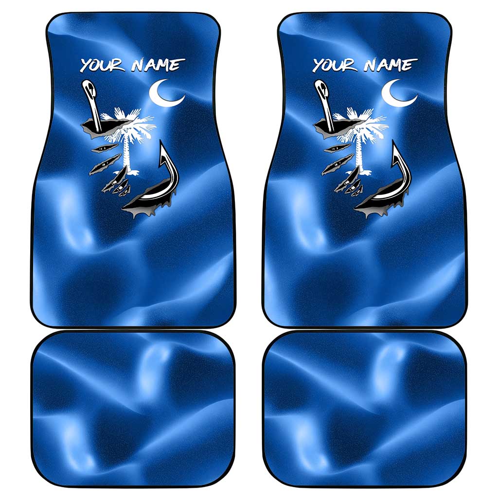 Fishing Custom South Carolina Flag Car Mats Fish Hook Graphic in Blue Gradient Design - Wonder Print Shop