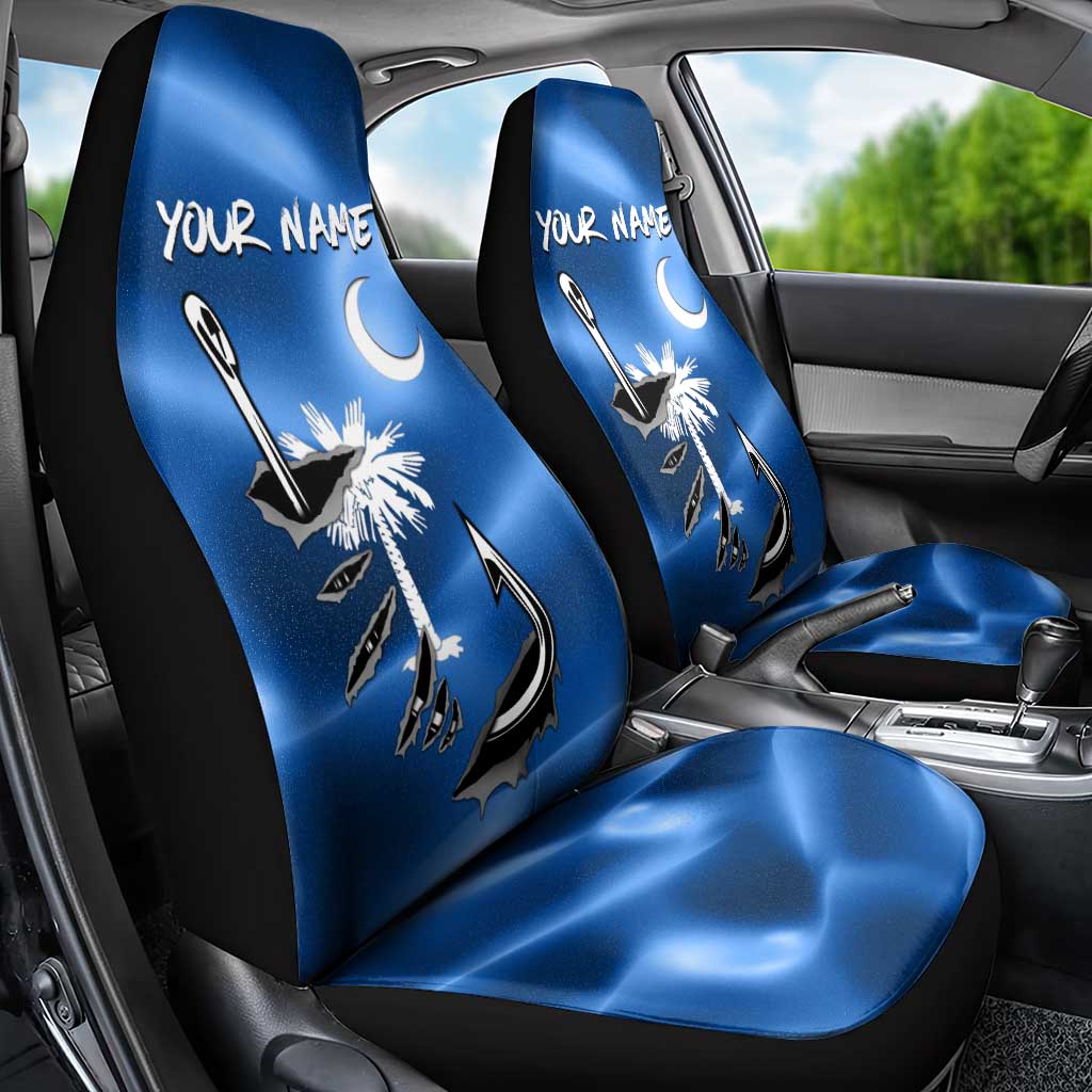 Fishing Custom South Carolina Flag Car Seat Cover Fish Hook Graphic in Blue Gradient Design - Wonder Print Shop