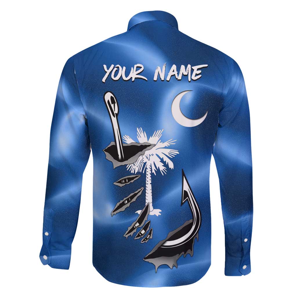 Fishing Custom South Carolina Flag Family Matching Long Sleeve Bodycon Dress and Hawaiian Shirt Fish Hook Graphic in Blue Gradient Design - Wonder Print Shop