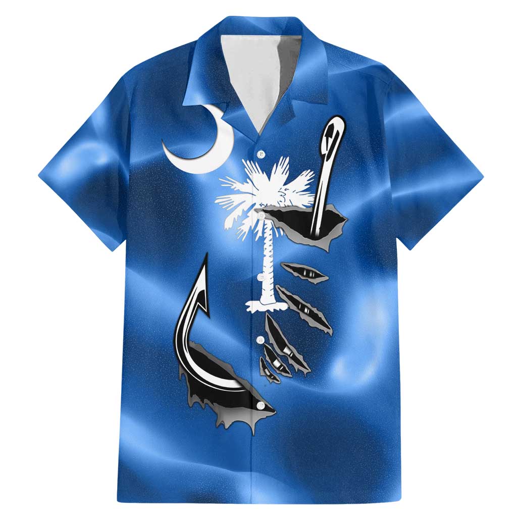 Fishing Custom South Carolina Flag Family Matching Mermaid Dress and Hawaiian Shirt Fish Hook Graphic in Blue Gradient Design - Wonder Print Shop