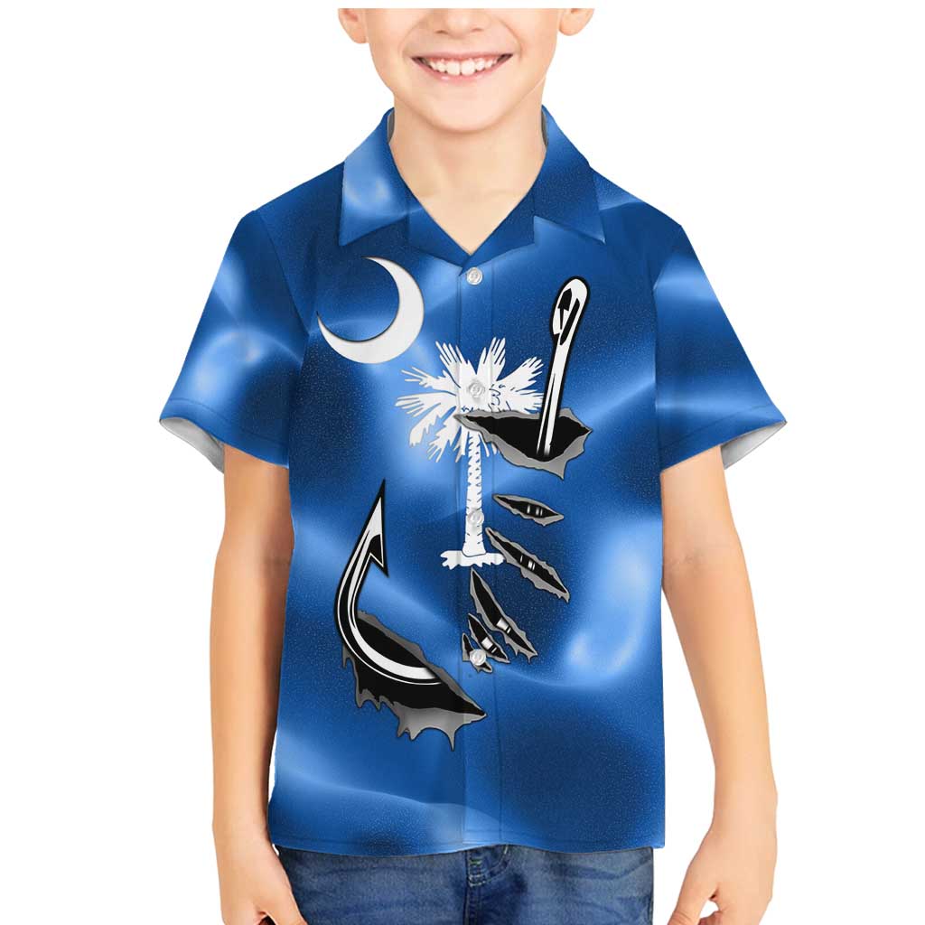 Fishing Custom South Carolina Flag Family Matching Mermaid Dress and Hawaiian Shirt Fish Hook Graphic in Blue Gradient Design - Wonder Print Shop