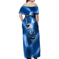 Fishing Custom South Carolina Flag Family Matching Off Shoulder Maxi Dress and Hawaiian Shirt Fish Hook Graphic in Blue Gradient Design - Wonder Print Shop