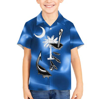 Fishing Custom South Carolina Flag Family Matching Off Shoulder Maxi Dress and Hawaiian Shirt Fish Hook Graphic in Blue Gradient Design - Wonder Print Shop