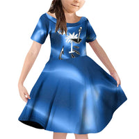 Fishing Custom South Carolina Flag Family Matching Off Shoulder Short Dress and Hawaiian Shirt Fish Hook Graphic in Blue Gradient Design - Wonder Print Shop