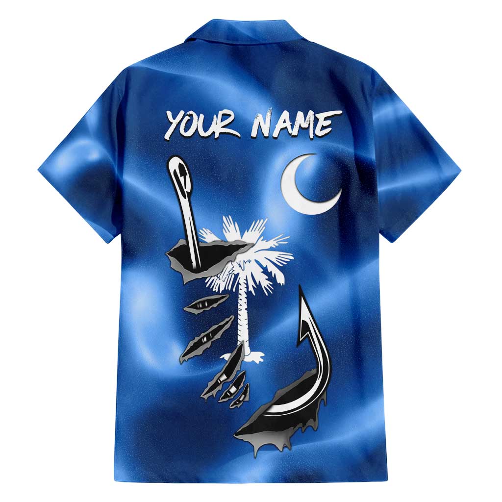 Fishing Custom South Carolina Flag Family Matching Off Shoulder Short Dress and Hawaiian Shirt Fish Hook Graphic in Blue Gradient Design - Wonder Print Shop