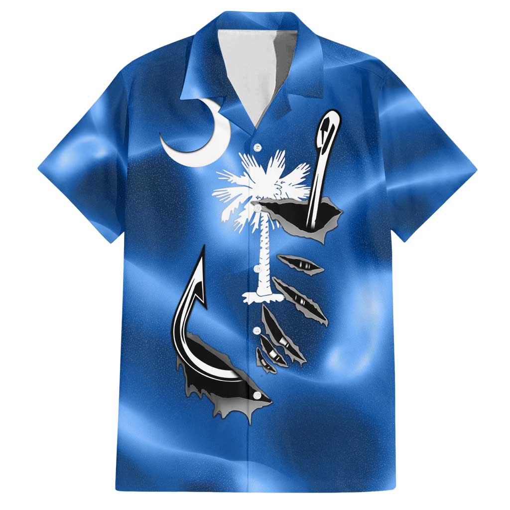 Fishing Custom South Carolina Flag Family Matching Puletasi and Hawaiian Shirt Fish Hook Graphic in Blue Gradient Design - Wonder Print Shop