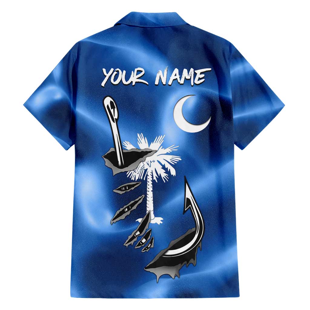 Fishing Custom South Carolina Flag Family Matching Short Sleeve Bodycon Dress and Hawaiian Shirt Fish Hook Graphic in Blue Gradient Design - Wonder Print Shop