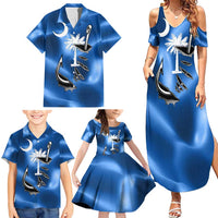 Fishing Custom South Carolina Flag Family Matching Summer Maxi Dress and Hawaiian Shirt Fish Hook Graphic in Blue Gradient Design - Wonder Print Shop