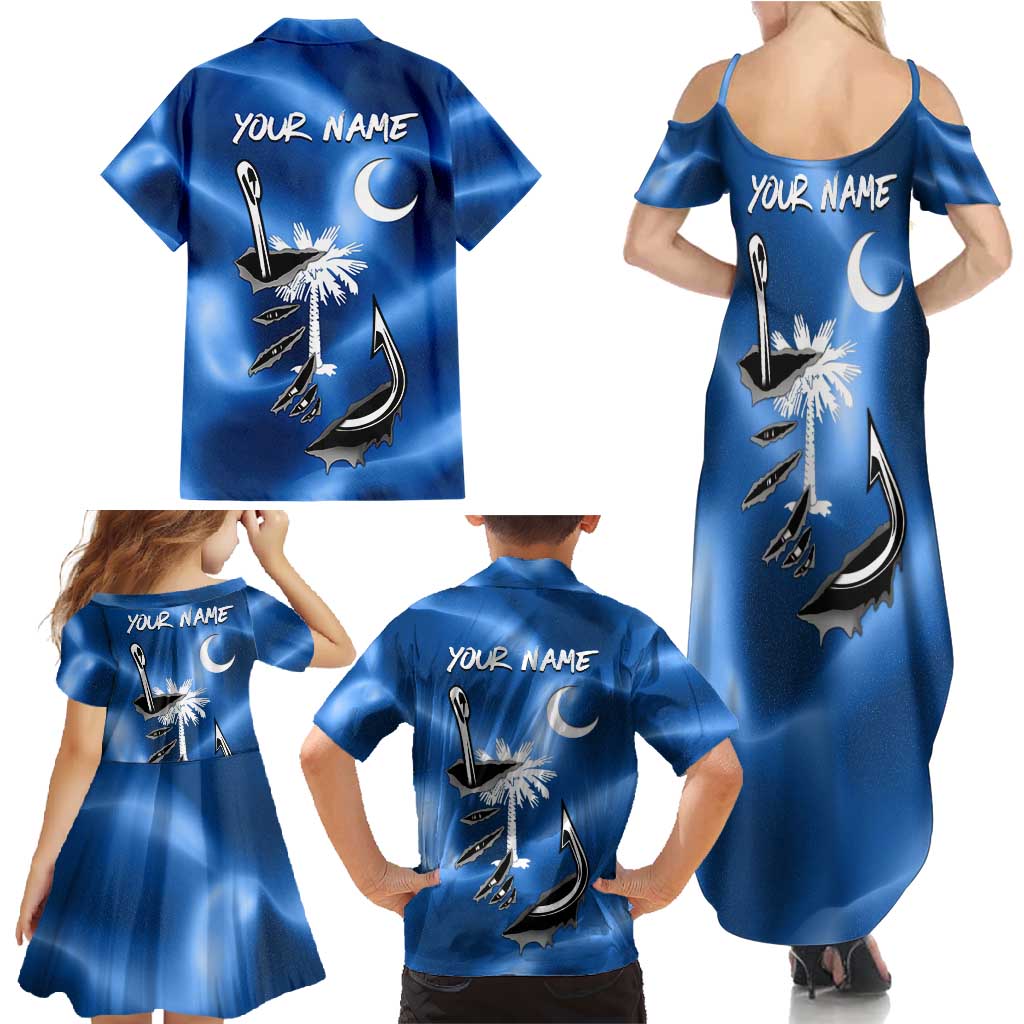 Fishing Custom South Carolina Flag Family Matching Summer Maxi Dress and Hawaiian Shirt Fish Hook Graphic in Blue Gradient Design - Wonder Print Shop