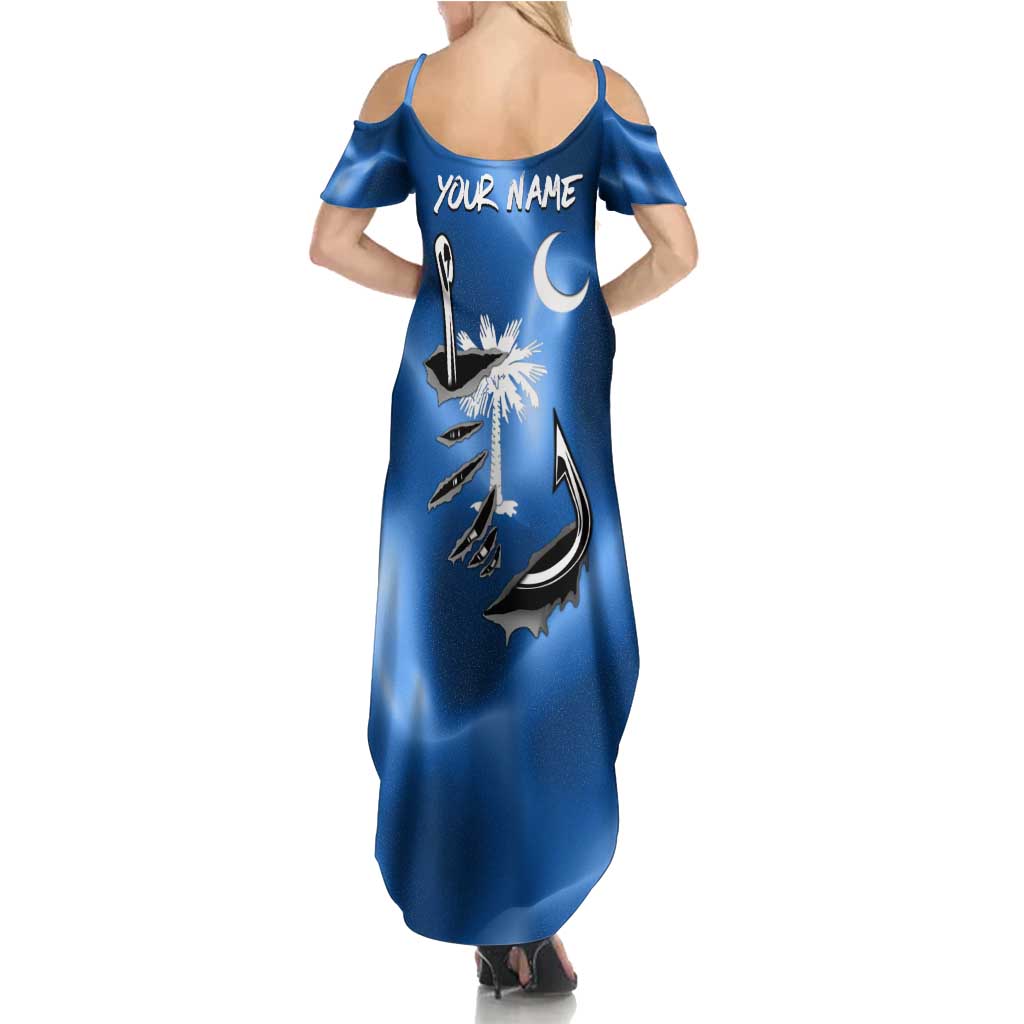 Fishing Custom South Carolina Flag Family Matching Summer Maxi Dress and Hawaiian Shirt Fish Hook Graphic in Blue Gradient Design - Wonder Print Shop