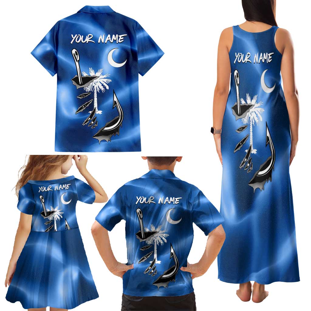 Fishing Custom South Carolina Flag Family Matching Tank Maxi Dress and Hawaiian Shirt Fish Hook Graphic in Blue Gradient Design - Wonder Print Shop