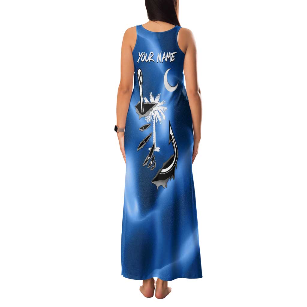 Fishing Custom South Carolina Flag Family Matching Tank Maxi Dress and Hawaiian Shirt Fish Hook Graphic in Blue Gradient Design - Wonder Print Shop