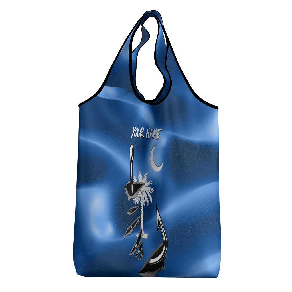 Fishing Custom South Carolina Flag Grocery Bag Fish Hook Graphic in Blue Gradient Design - Wonder Print Shop