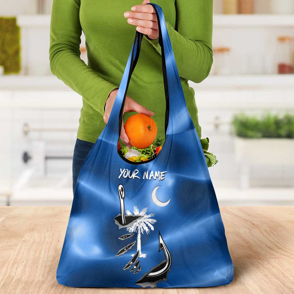 Fishing Custom South Carolina Flag Grocery Bag Fish Hook Graphic in Blue Gradient Design - Wonder Print Shop