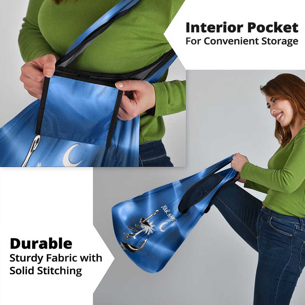 Fishing Custom South Carolina Flag Grocery Bag Fish Hook Graphic in Blue Gradient Design - Wonder Print Shop