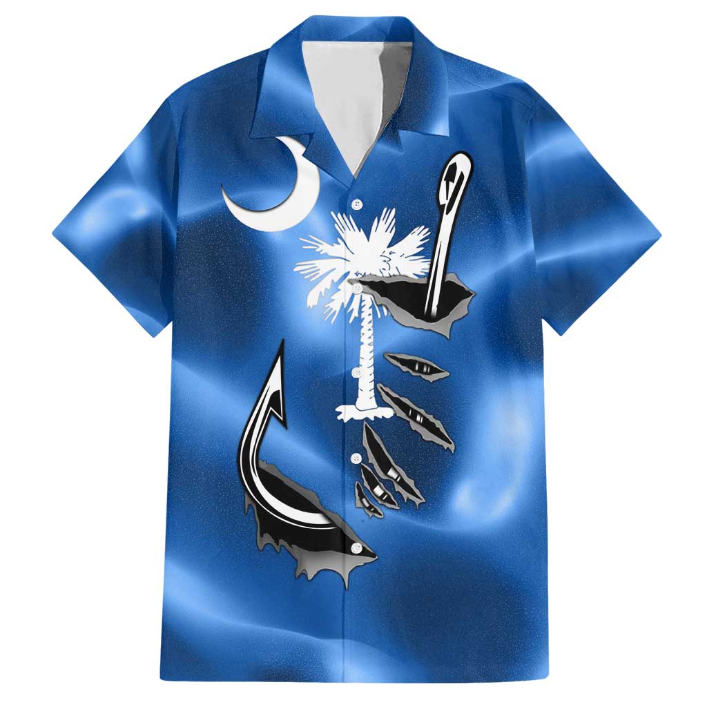 Fishing Custom South Carolina Flag Hawaiian Shirt Fish Hook Graphic in Blue Gradient Design - Wonder Print Shop