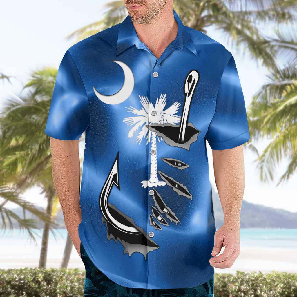 Fishing Custom South Carolina Flag Hawaiian Shirt Fish Hook Graphic in Blue Gradient Design - Wonder Print Shop