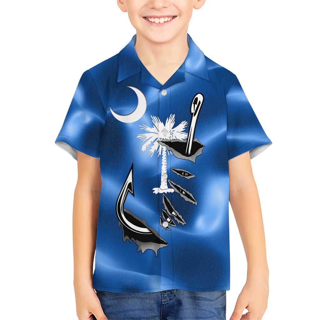 Fishing Custom South Carolina Flag Hawaiian Shirt Fish Hook Graphic in Blue Gradient Design - Wonder Print Shop