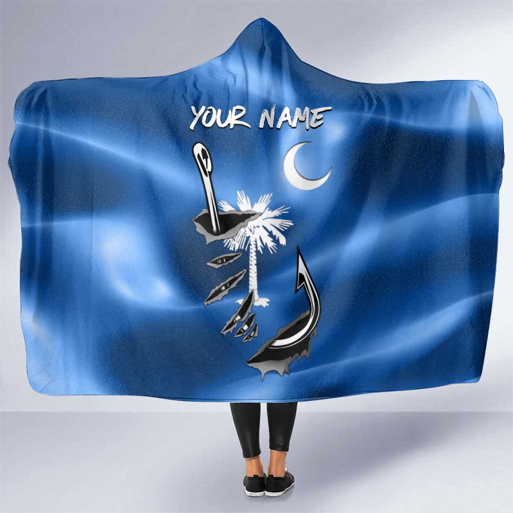 Fishing Custom South Carolina Flag Hooded Blanket Fish Hook Graphic in Blue Gradient Design - Wonder Print Shop