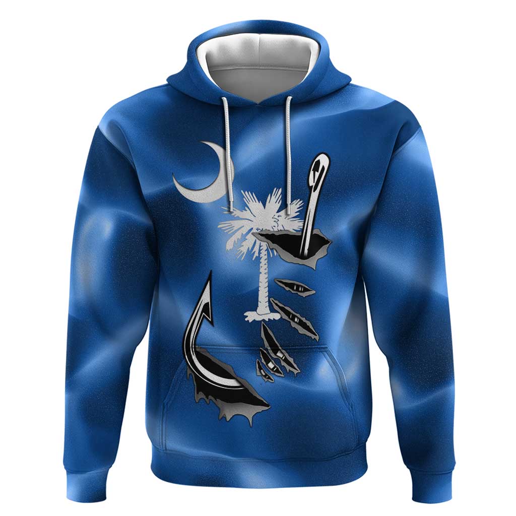 Fishing Custom South Carolina Flag Hoodie Fish Hook Graphic in Blue Gradient Design - Wonder Print Shop
