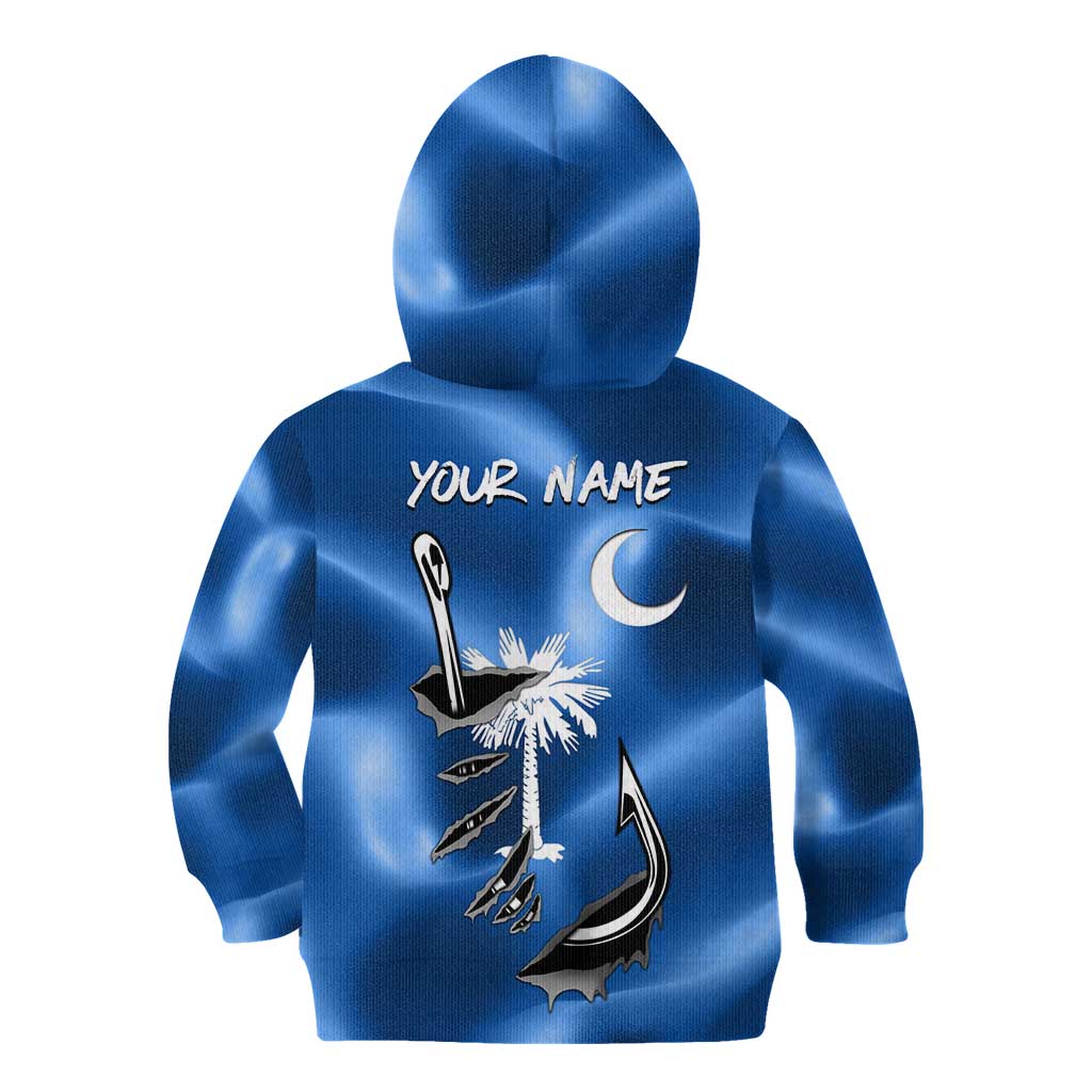 Fishing Custom South Carolina Flag Kid Hoodie Fish Hook Graphic in Blue Gradient Design - Wonder Print Shop