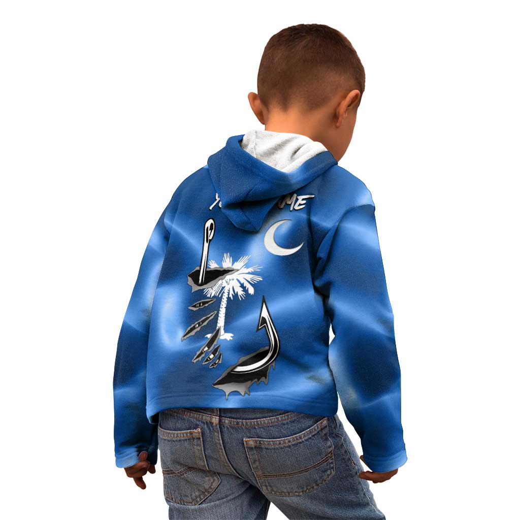 Fishing Custom South Carolina Flag Kid Hoodie Fish Hook Graphic in Blue Gradient Design - Wonder Print Shop