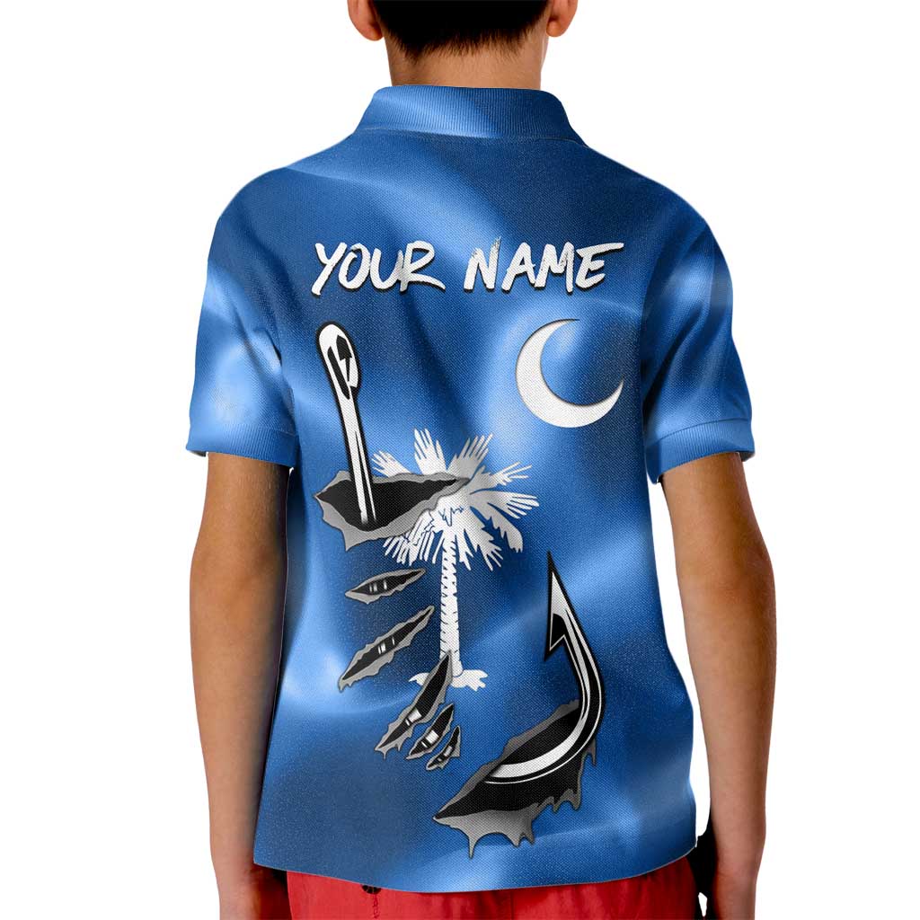 Fishing Custom South Carolina Flag Kid Polo Shirt Fish Hook Graphic in Blue Gradient Design - Wonder Print Shop