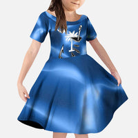 Fishing Custom South Carolina Flag Kid Short Sleeve Dress Fish Hook Graphic in Blue Gradient Design - Wonder Print Shop