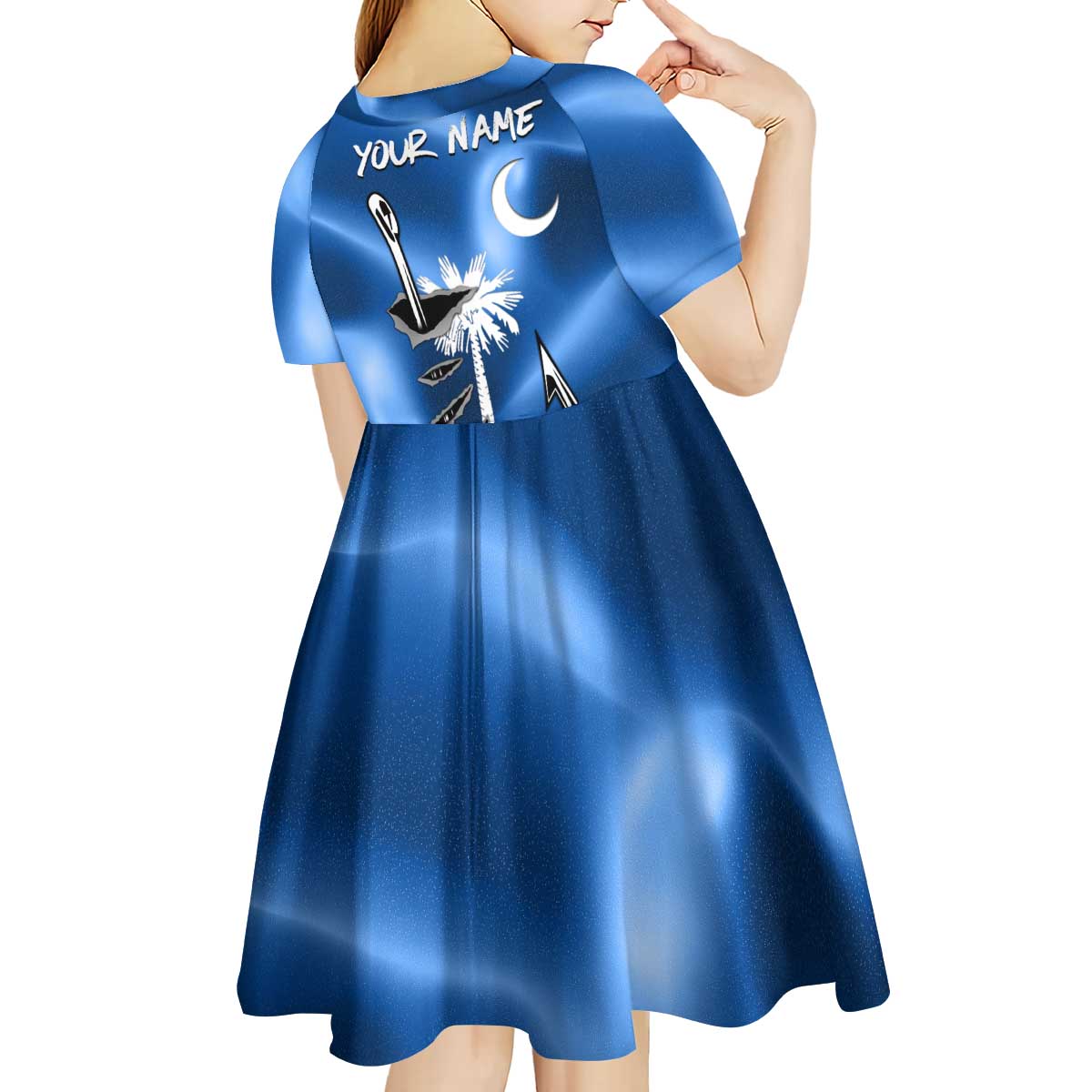 Fishing Custom South Carolina Flag Kid Short Sleeve Dress Fish Hook Graphic in Blue Gradient Design - Wonder Print Shop