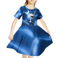 Fishing Custom South Carolina Flag Kid Short Sleeve Dress Fish Hook Graphic in Blue Gradient Design - Wonder Print Shop