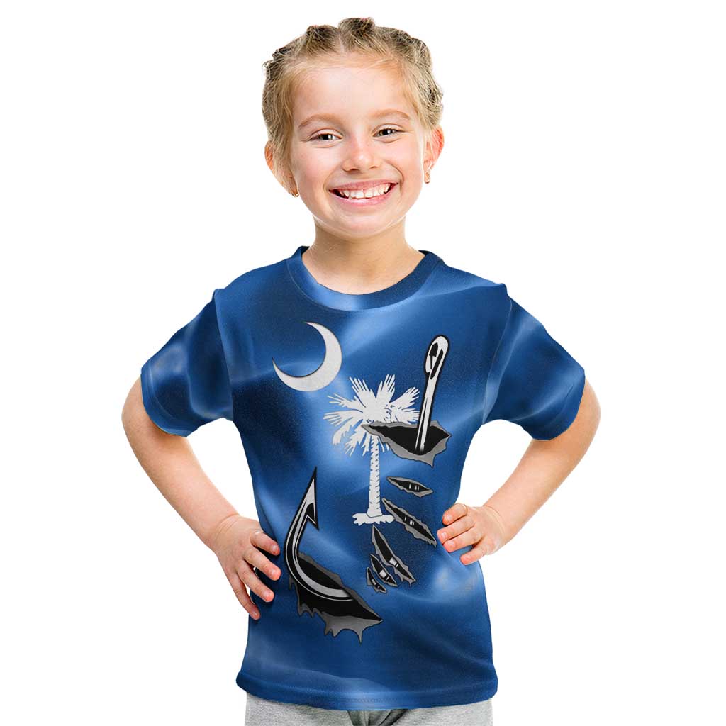 Fishing Custom South Carolina Flag Kid T Shirt Fish Hook Graphic in Blue Gradient Design - Wonder Print Shop
