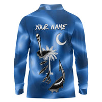 Fishing Custom South Carolina Flag Long Sleeve Polo Shirt Fish Hook Graphic in Blue Gradient Design - Wonder Print Shop
