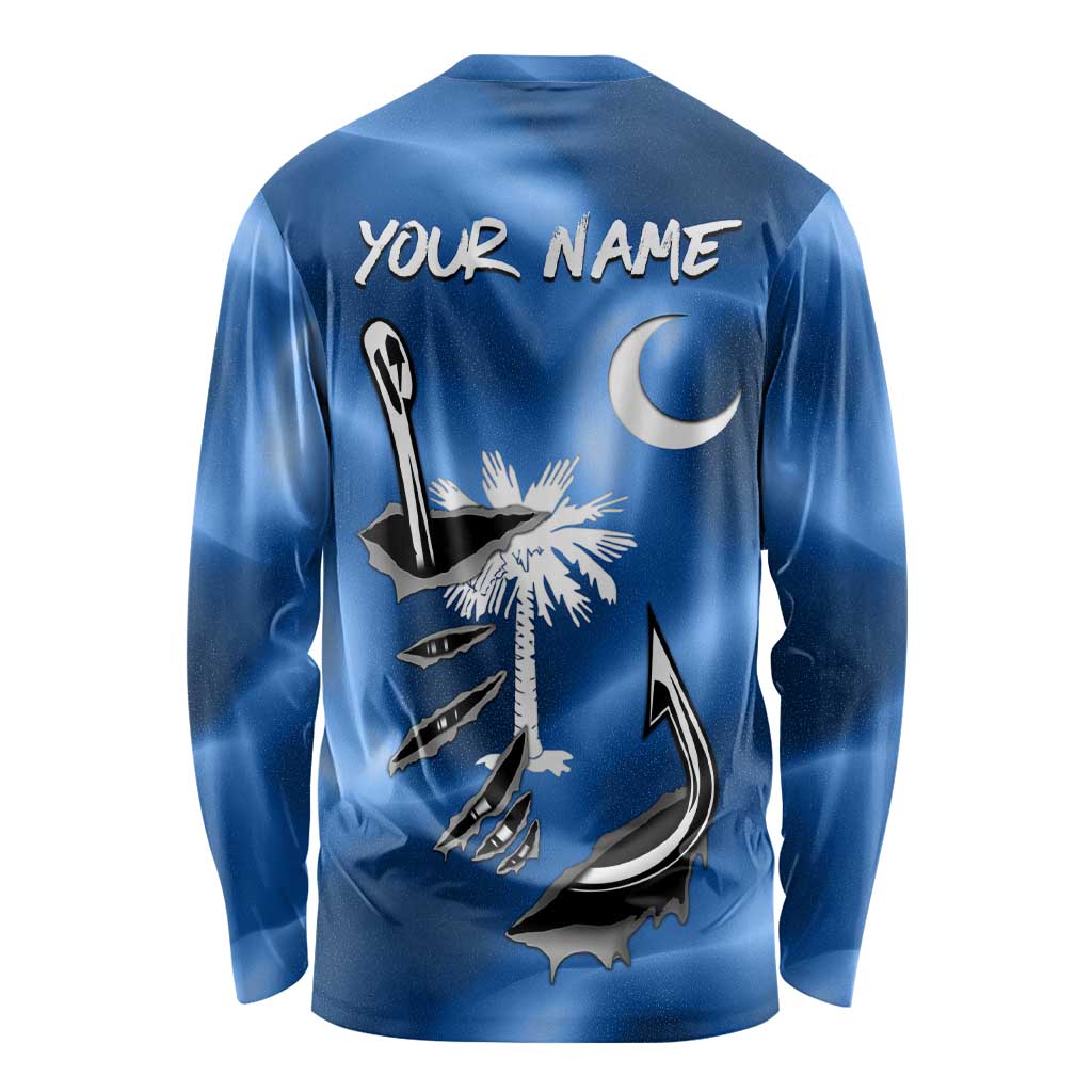 Fishing Custom South Carolina Flag Long Sleeve Shirt Fish Hook Graphic in Blue Gradient Design - Wonder Print Shop