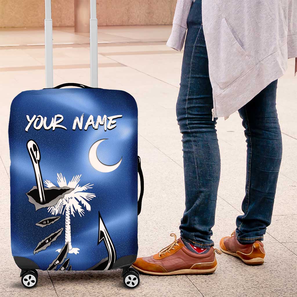 Fishing Custom South Carolina Flag Luggage Cover Fish Hook Graphic in Blue Gradient Design - Wonder Print Shop