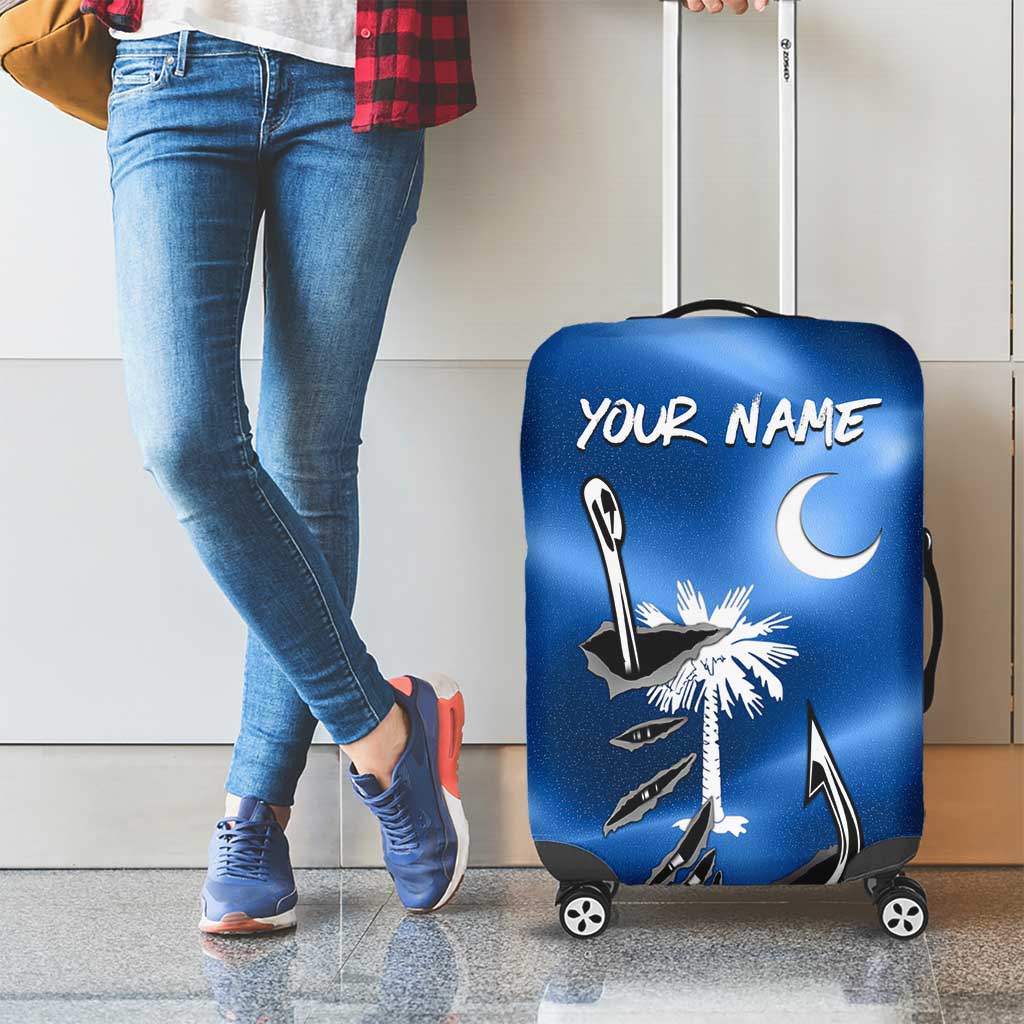 Fishing Custom South Carolina Flag Luggage Cover Fish Hook Graphic in Blue Gradient Design - Wonder Print Shop