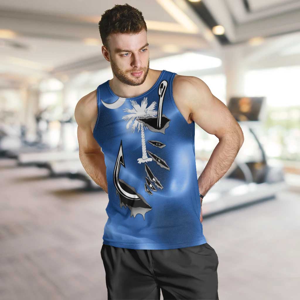Fishing Custom South Carolina Flag Men Tank Top Fish Hook Graphic in Blue Gradient Design - Wonder Print Shop