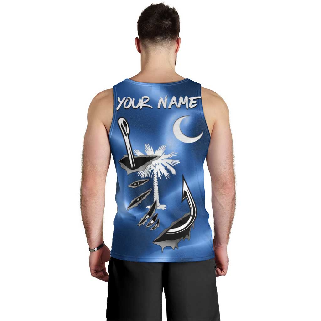 Fishing Custom South Carolina Flag Men Tank Top Fish Hook Graphic in Blue Gradient Design - Wonder Print Shop