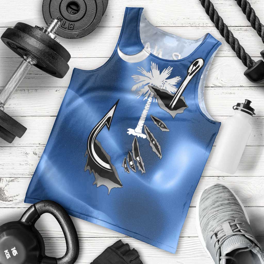 Fishing Custom South Carolina Flag Men Tank Top Fish Hook Graphic in Blue Gradient Design - Wonder Print Shop